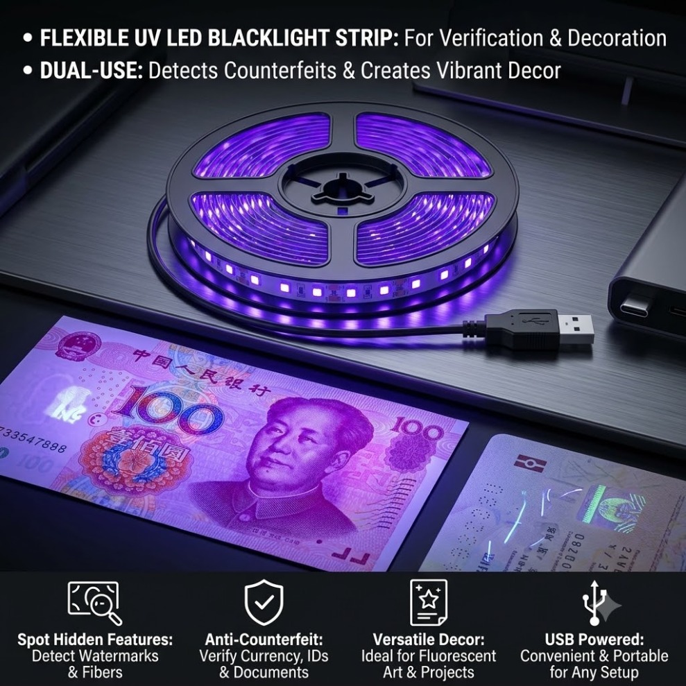 Decor Lighting Hours - Fita LED UV SMD2835 DC5V 395-405nm,