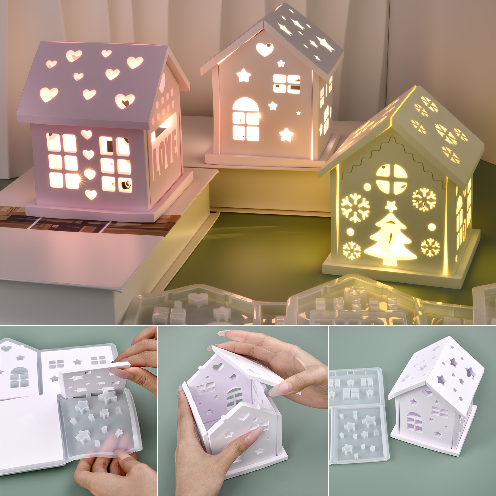 Casa 3d molde de silicone diy  - Candle Holder Set avaliação e preço